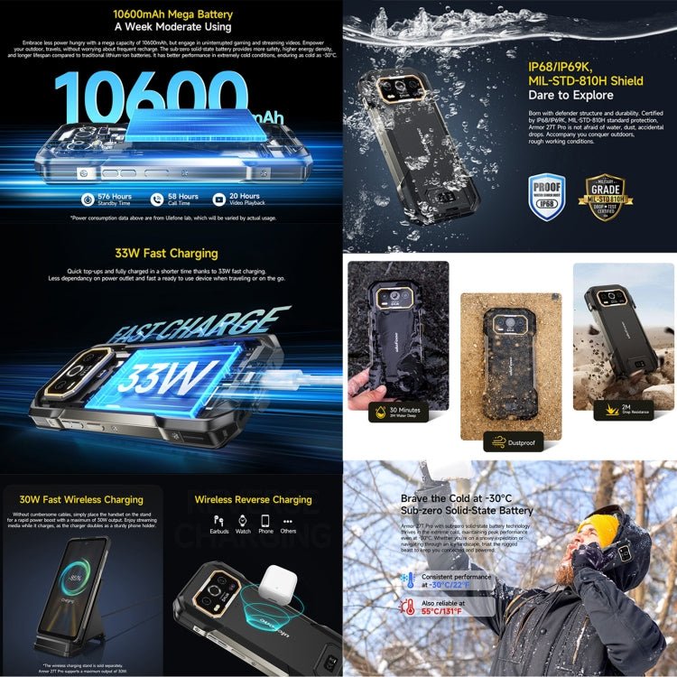 [HK Warehouse] Ulefone Armor 27T Pro Rugged Phone, Thermal Imaging, 12GB+256GB, Night Vision, 10600mAh, 6.78 inch Android 14 MediaTek Dimensity 6300 Octa Core, Network: 5G, NFC (Black) - Ulefone by buy2fix | Online Shopping UK | buy2fix