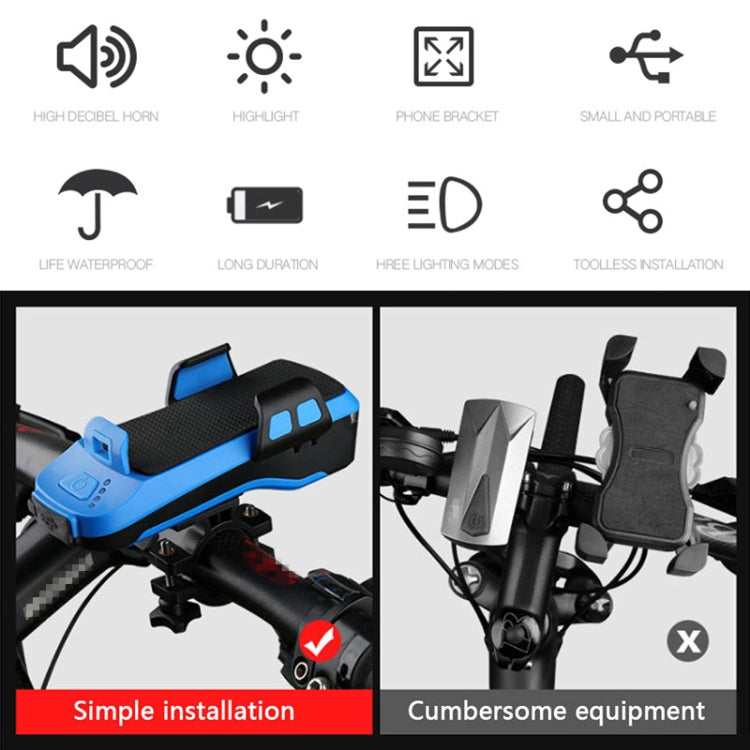 Multifunction 4  in 1 Phone Holder Bicycle Bell Cycling Lamp Flashlight(Blue) - Headlights by buy2fix | Online Shopping UK | buy2fix