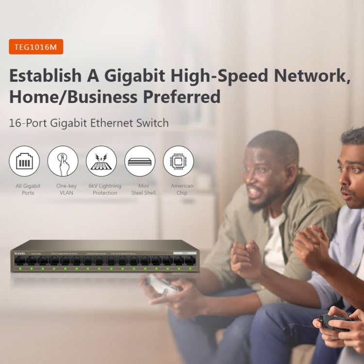 Tenda TEG1016M Desktop Metal 16-Port Gigabit Ethernet Switch Fast Establish High-Speed Network - Switch by Tenda | Online Shopping UK | buy2fix