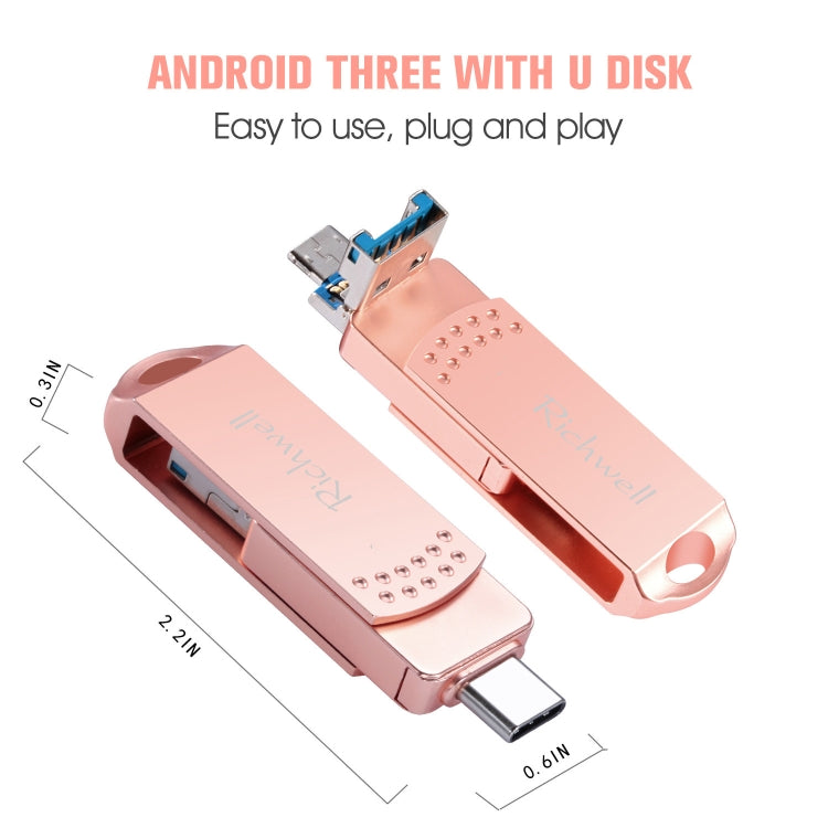 Richwell 3 in 1 64G Type-C + Micro USB + USB 3.0 Metal Flash Disk with OTG Function(Rose Gold) - U Disk & Card Reader by Richwell | Online Shopping UK | buy2fix