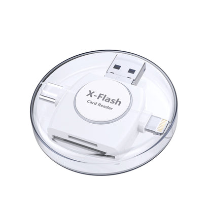 X-Flash R01 3 in 1 8 Pin + USB-C / Type-C + Micro USB Interface SD / TF Card Reader(White) - Converter & Adapter by buy2fix | Online Shopping UK | buy2fix