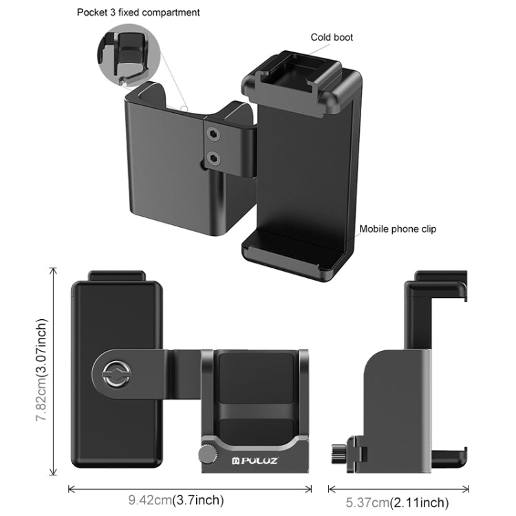 For DJI OSMO Pocket 3 PULUZ Protective Frame Expansion Phone Clamp Adapter Bracket (Black) - Mount & Holder by PULUZ | Online Shopping UK | buy2fix