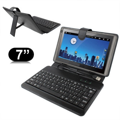 7 inch Universal Tablet PC Leather Tablet Case with USB Plastic Keyboard(Black) - Universal Keyboard by buy2fix | Online Shopping UK | buy2fix