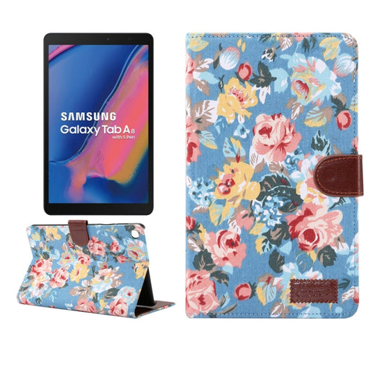 Flower Cloth Texture PC Horizontal Flip Leather Protective Case for Galaxy Tab A 8 (2019) P200 / P205  , with Holder & Card Slots & Wallet & Photo Frame(Blue) - Tab A 8.0 & S Pen (2019) P200/P205 by buy2fix | Online Shopping UK | buy2fix