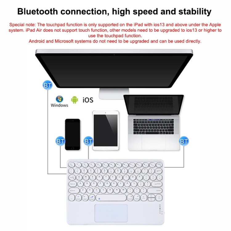 250C 10 inch Universal Tablet Round Keycap Wireless Bluetooth Keyboard with Touch Panel (Black) - Universal Keyboard by buy2fix | Online Shopping UK | buy2fix