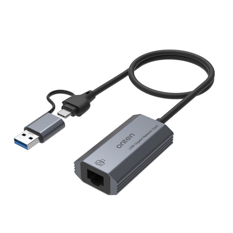 Onten UE101 2 in 1 USB3.0 Gigabit Network Card USB-C/Type-C to Network Port USB Hub - USB HUB by Onten | Online Shopping UK | buy2fix