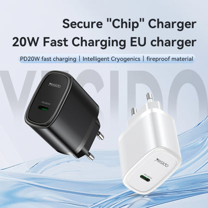 Yesido YC57C PD 20W USB-C / Type-C Port Quick Charger with Type-C to Type-C Cable, EU Plug (White) - USB Charger by Yesido | Online Shopping UK | buy2fix