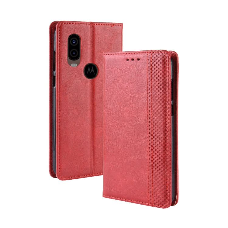 Magnetic Buckle Retro Crazy Horse Texture Horizontal Flip Leather Case for Motorola MOTO One Vision, with Holder & Card Slots & Photo Frame(Red) - Motorola Cases by buy2fix | Online Shopping UK | buy2fix