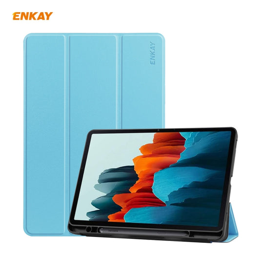 ENKAY ENK-8011 PU Leather + TPU Smart Case with Pen Slot for Samsung Galaxy Tab S8 / Galaxy Tab S7 11.0 T870 / T875(Light Blue) - Galaxy Tab S8 Cases by ENKAY | Online Shopping UK | buy2fix