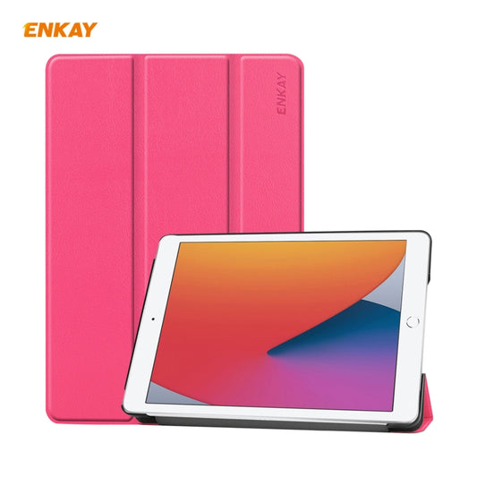 For iPad 10.2 2021 / 2020 / 2019 ENKAY ENK-8014 PU Leather + Plastic Smart Case with Three-folding Holder(Rose Red) - iPad 10.2 Cases by ENKAY | Online Shopping UK | buy2fix