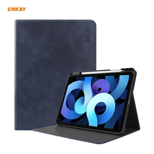 ENKAY ENK-8024 Cow Texture PU Leather + TPU Smart Case with Pen Slot foriPad Air 2022 / 2020 10.9 / iPad Pro 11 (2018)(Dark Blue) - iPad Air (2022) / (2020) 10.9 Cases by ENKAY | Online Shopping UK | buy2fix