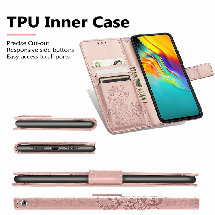 For  Doogee X96 Pro Four-leaf Clasp Embossed Buckle Mobile Phone Protection Leather Case with Lanyard & Card Slot & Wallet & Bracket Function(Rose Gold) - More Brand by buy2fix | Online Shopping UK | buy2fix