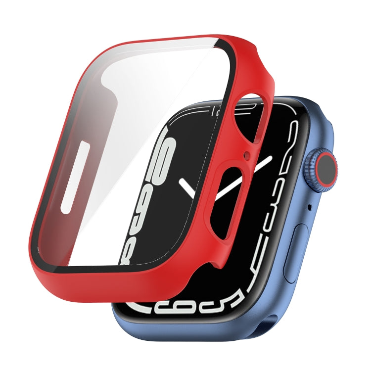 Shockproof PC Protective Case with Tempered Glass Film For Apple Watch Series 9 / 8 / 7 41mm(red) - Watch Cases by buy2fix | Online Shopping UK | buy2fix