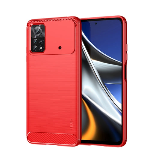 For Xiaomi Poco X4 Pro 5G MOFI Gentleness Brushed Carbon Fiber Soft TPU Case(Red) - Xiaomi Cases by MOFI | Online Shopping UK | buy2fix