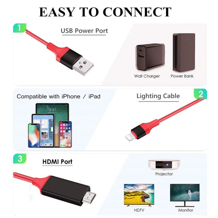 2m 1080P 8 Pin to HDMI Adapter Cable, Compatible with iPhone to HDMI Adapter(Red) - Video & Audio Cable by buy2fix | Online Shopping UK | buy2fix