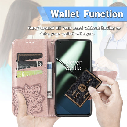 For OnePlus 11 Butterfly Love Flower Embossed Flip Leather Phone Case(Rose Gold) - OnePlus Cases by buy2fix | Online Shopping UK | buy2fix