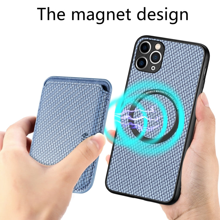 For iPhone 11 Carbon Fiber Leather Card Magsafe Magnetic Phone Case(Blue) - iPhone 11 Pro Cases by buy2fix | Online Shopping UK | buy2fix