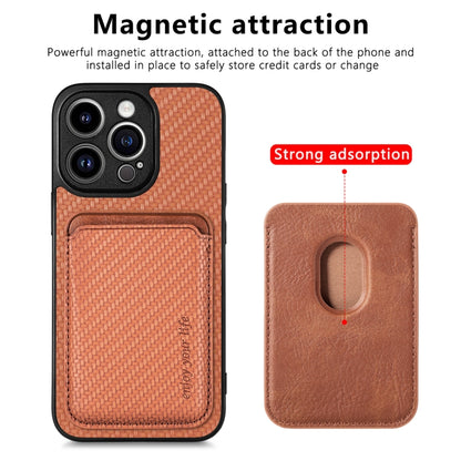 For iPhone 13 Pro Carbon Fiber Leather Card Magsafe Magnetic Phone Case(Brown) - iPhone 13 Pro Cases by buy2fix | Online Shopping UK | buy2fix