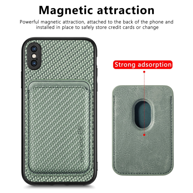 For iPhone XS Max Carbon Fiber Leather Card Magsafe Magnetic Phone Case(Green) - More iPhone Cases by buy2fix | Online Shopping UK | buy2fix