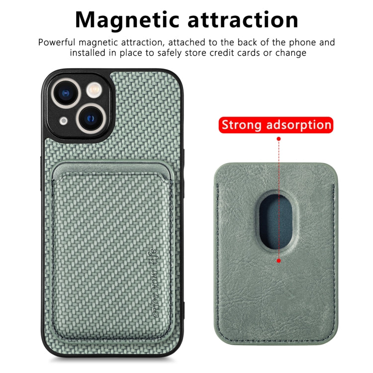 For iPhone 13 mini Carbon Fiber Leather Card Magsafe Magnetic Phone Case(Green) - iPhone 13 mini Cases by buy2fix | Online Shopping UK | buy2fix