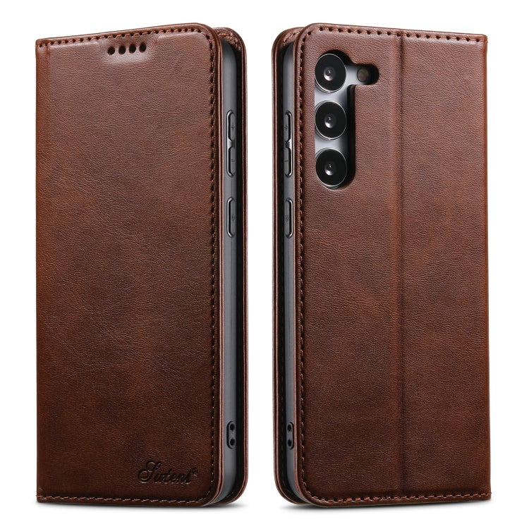 For Samsung Galaxy S24 Ultra 5G Suteni Calf Texture Horizontal Flip Leather Phone Case(Brown) - Galaxy S24 Ultra 5G Cases by Suteni | Online Shopping UK | buy2fix