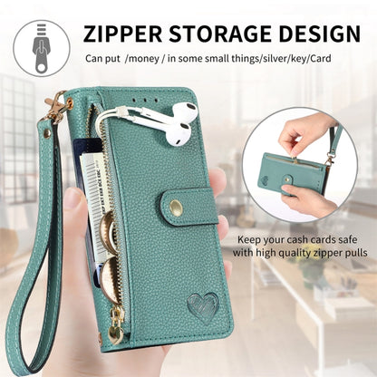 For iPhone 16 Pro Love Zipper Lanyard Leather Phone Case(Green) - iPhone 16 Pro Cases by buy2fix | Online Shopping UK | buy2fix