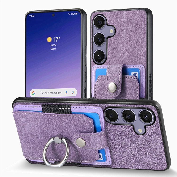 For Samsung Galaxy S25 5G Retro Skin-feel Ring Card Wallet Phone Case(Purple) - Galaxy S25 5G Cases by buy2fix | Online Shopping UK | buy2fix