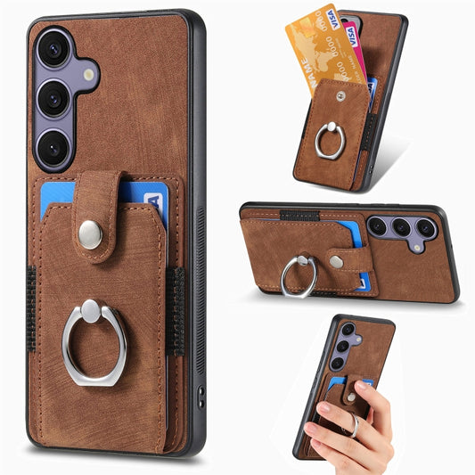 For Samsung Galaxy S25 Ultra 5G Retro Skin-feel Ring Card Wallet Phone Case(Brown) - Galaxy S25 Ultra 5G Cases by buy2fix | Online Shopping UK | buy2fix