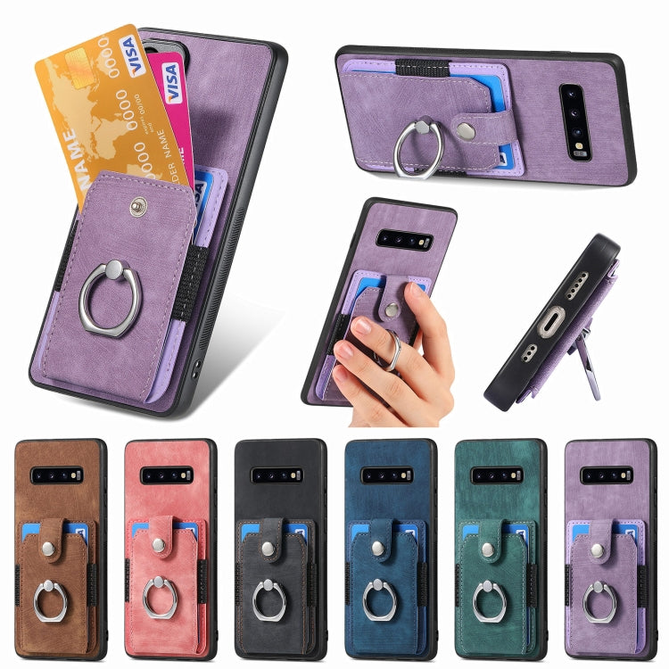 For Samsung Galaxy S25+ 5G Retro Skin-feel Ring Card Wallet Phone Case(Purple) - Galaxy S25+ 5G Cases by buy2fix | Online Shopping UK | buy2fix