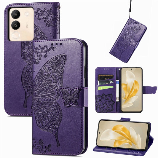 For vivo X100 Pro Butterfly Love Flower Embossed Leather Phone Case(Purple) - X100 Pro Cases by imak | Online Shopping UK | buy2fix