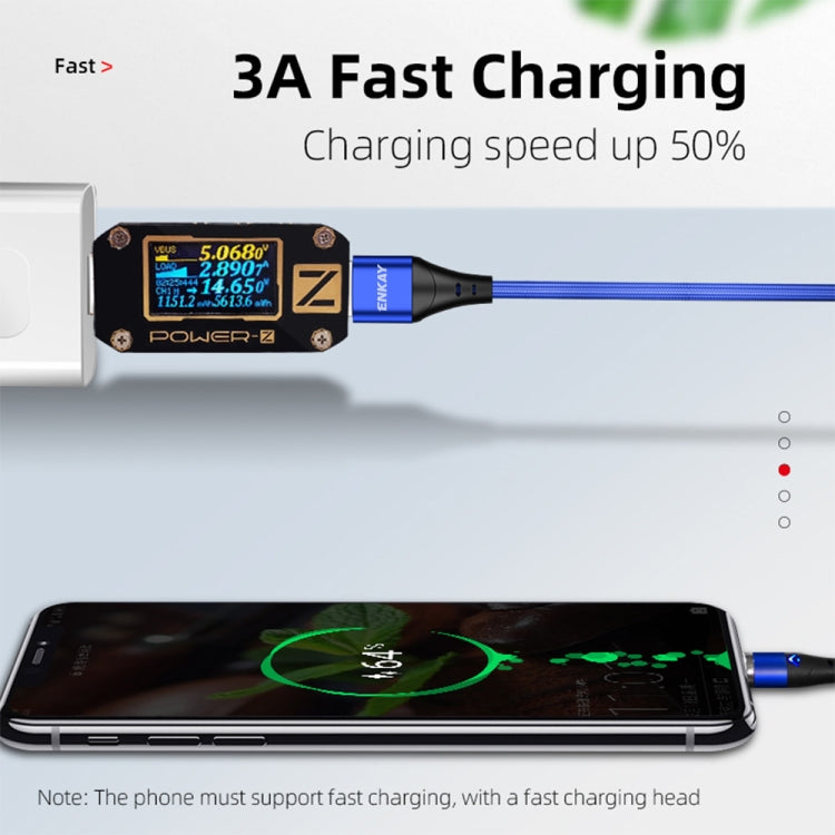 ENKAY 3A USB to Type-C Magnetic Fast Charging Data Cable with LED Light, Length:1m(Blue) - Charging Cable & Head by ENKAY | Online Shopping UK | buy2fix