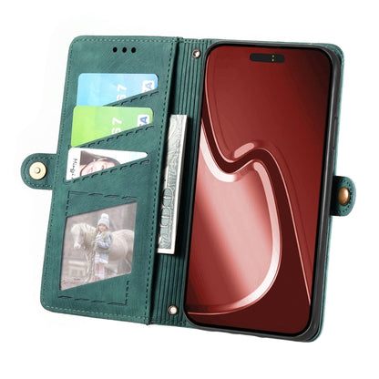 For iPhone 16 Plus Geometric Zipper Wallet Side Buckle Leather Phone Case(Green) - iPhone 16 Plus Cases by buy2fix | Online Shopping UK | buy2fix