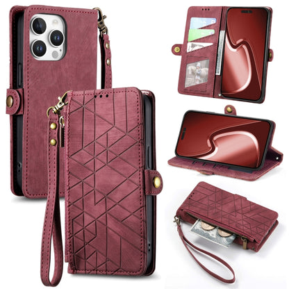 For iPhone 16 Pro Max Geometric Zipper Wallet Side Buckle Leather Phone Case(Red) - iPhone 16 Pro Max Cases by buy2fix | Online Shopping UK | buy2fix