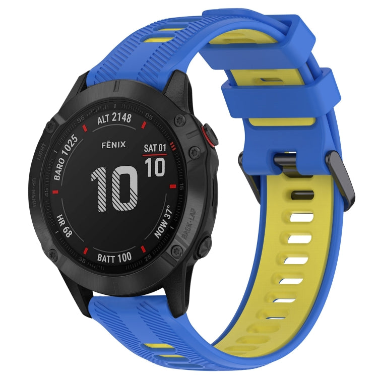 For Garmin Fenix 6 Pro Sports Two-Color Silicone Watch Band(Blue+Yellow) - Watch Bands by buy2fix | Online Shopping UK | buy2fix