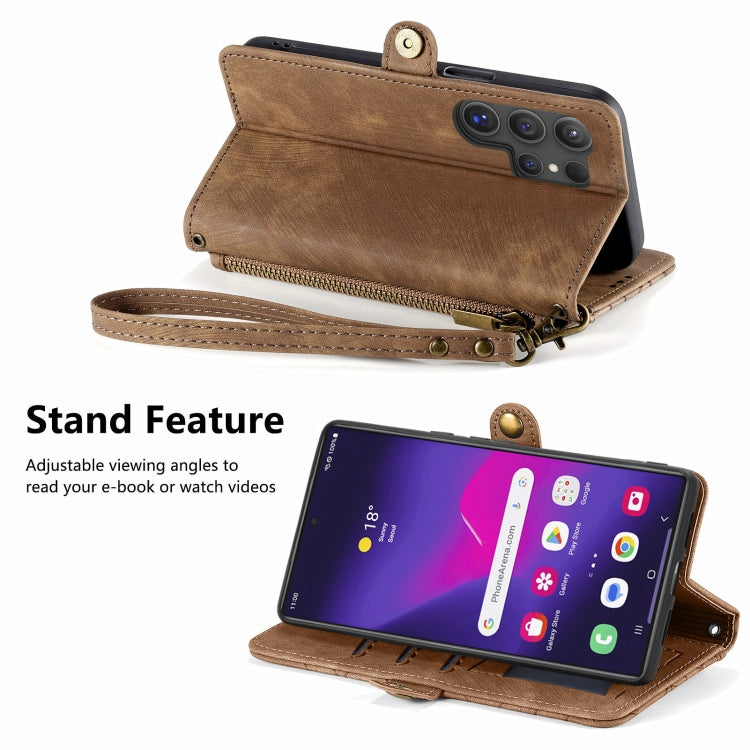 For Samsung Galaxy S25 Ultra 5G Geometric Zipper Wallet Side Buckle Leather Phone Case(Brown) - Galaxy S25 Ultra 5G Cases by buy2fix | Online Shopping UK | buy2fix