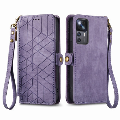 For Xiaomi 13 Ultra Geometric Zipper Wallet Side Buckle Leather Phone Case(Purple) - 13 Ultra Cases by buy2fix | Online Shopping UK | buy2fix