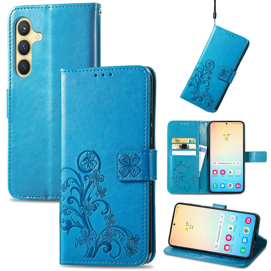For Samsung Galaxy S24+ 5G Four-leaf Clasp Embossed Buckle Leather Phone Case(Blue) - Galaxy S24+ 5G Cases by buy2fix | Online Shopping UK | buy2fix
