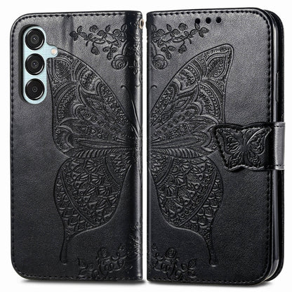 For Samsung Galaxy M15 Butterfly Love Flower Embossed Leather Phone Case(Black) - Galaxy Phone Cases by buy2fix | Online Shopping UK | buy2fix