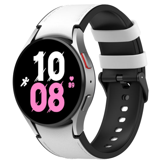 For Samsung Galaxy Watch 6 Classic Silicone Leather Black Buckle Watch Band(White) - Watch Bands by buy2fix | Online Shopping UK | buy2fix