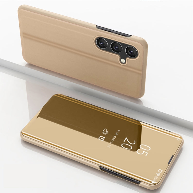 For Samsung Galaxy A15 Plated Mirror Horizontal Flip Leather Phone Case with Holder(Gold) - Galaxy Phone Cases by buy2fix | Online Shopping UK | buy2fix