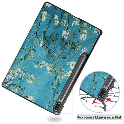 For Samsung Galaxy Tab S9+ JUNSUNMAY Custer Painted 3-Fold Stand Leather Smart Tablet Case(Apricot Flower) - Galaxy Tab S9+ Cases by JUNSUNMAY | Online Shopping UK | buy2fix