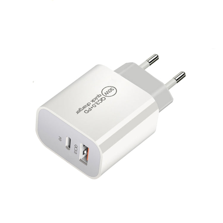 PD30W USB-C / Type-C + QC3.0 USB Dual Port Charger with 1m Type-C to Type-C Data Cable, EU Plug - USB Charger by buy2fix | Online Shopping UK | buy2fix