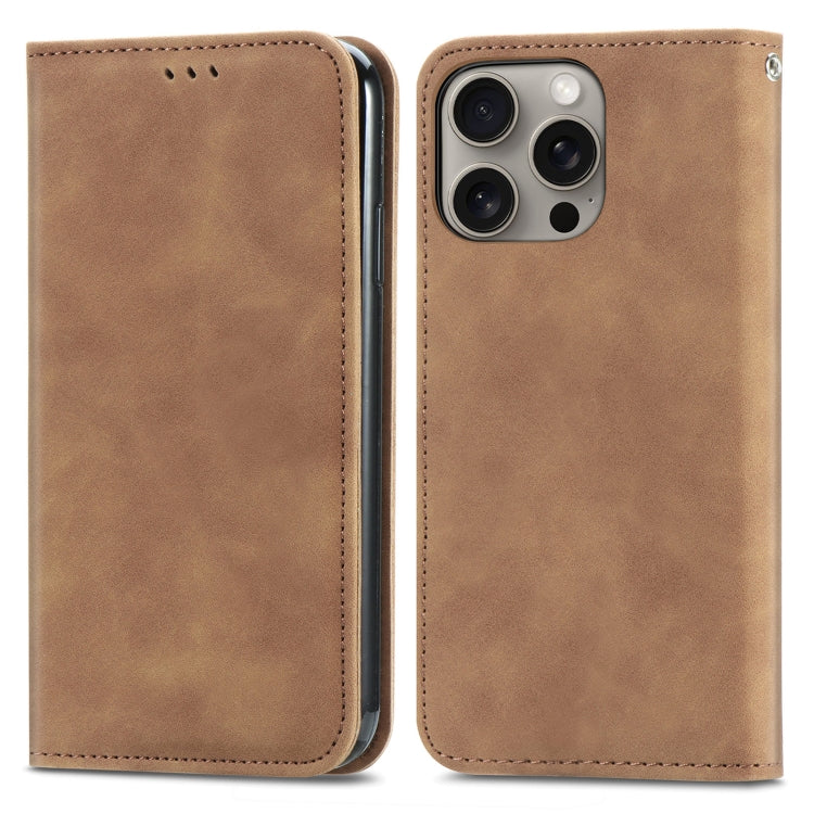 For iPhone 16 Pro Retro Skin Feel Magnetic Flip Leather Phone Case(Brown) - iPhone 16 Pro Cases by buy2fix | Online Shopping UK | buy2fix