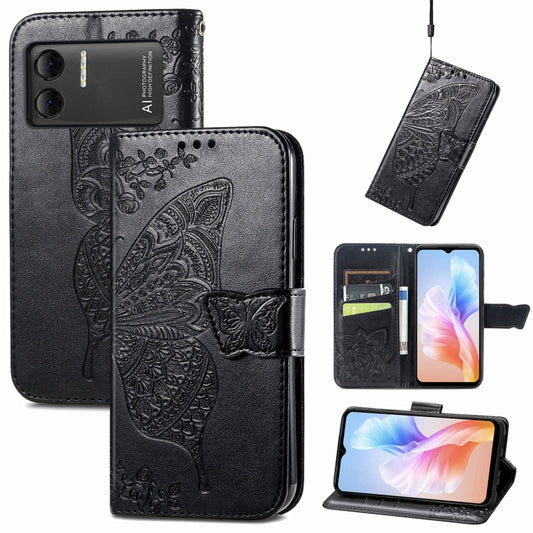 For DOOGEE X98 Pro / X98 Butterfly Love Flower Embossed Leather Phone Case(Black) - Doogee Cases by buy2fix | Online Shopping UK | buy2fix