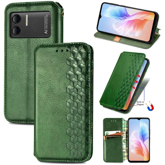 For DOOGEE X98 Pro / X98 Cubic Grid Pressed Magnetic Leather Phone Case(Green) - Doogee Cases by buy2fix | Online Shopping UK | buy2fix