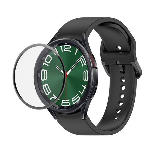 For Samsung Galaxy Watch6 Classic 47mm JUNSUNMAY Silicone Adjustable Strap + Full Coverage PMMA Screen Protector Kit(Black) - Watch Bands by JUNSUNMAY | Online Shopping UK | buy2fix