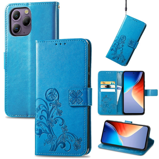 For Blackview A96 Four-leaf Clasp Embossed Buckle Leather Phone Case(Blue) - More Brand by buy2fix | Online Shopping UK | buy2fix