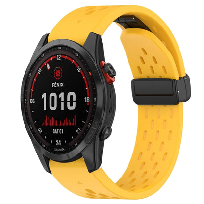 For Garmin Fenix 7S Solar 20mm Folding Buckle Hole Silicone Watch Band(Yellow) - Watch Bands by buy2fix | Online Shopping UK | buy2fix