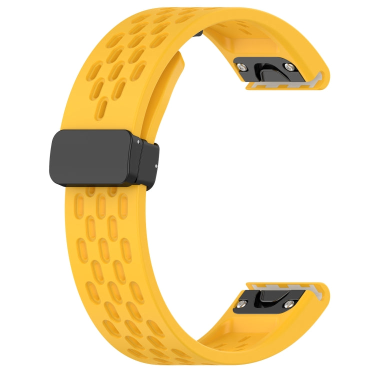 For Garmin Fenix 7X Pro Quick Release Holes Magnetic Buckle Silicone Watch Band(Yellow) - Watch Bands by buy2fix | Online Shopping UK | buy2fix