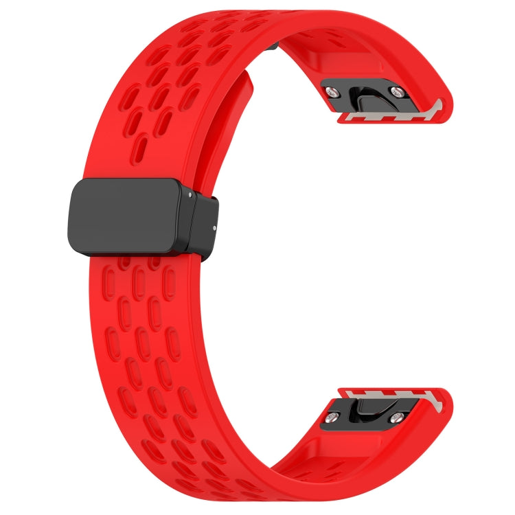 For Garmin Fenix 5x Sapphire Quick Release Holes Magnetic Buckle Silicone Watch Band(Red) - Watch Bands by buy2fix | Online Shopping UK | buy2fix